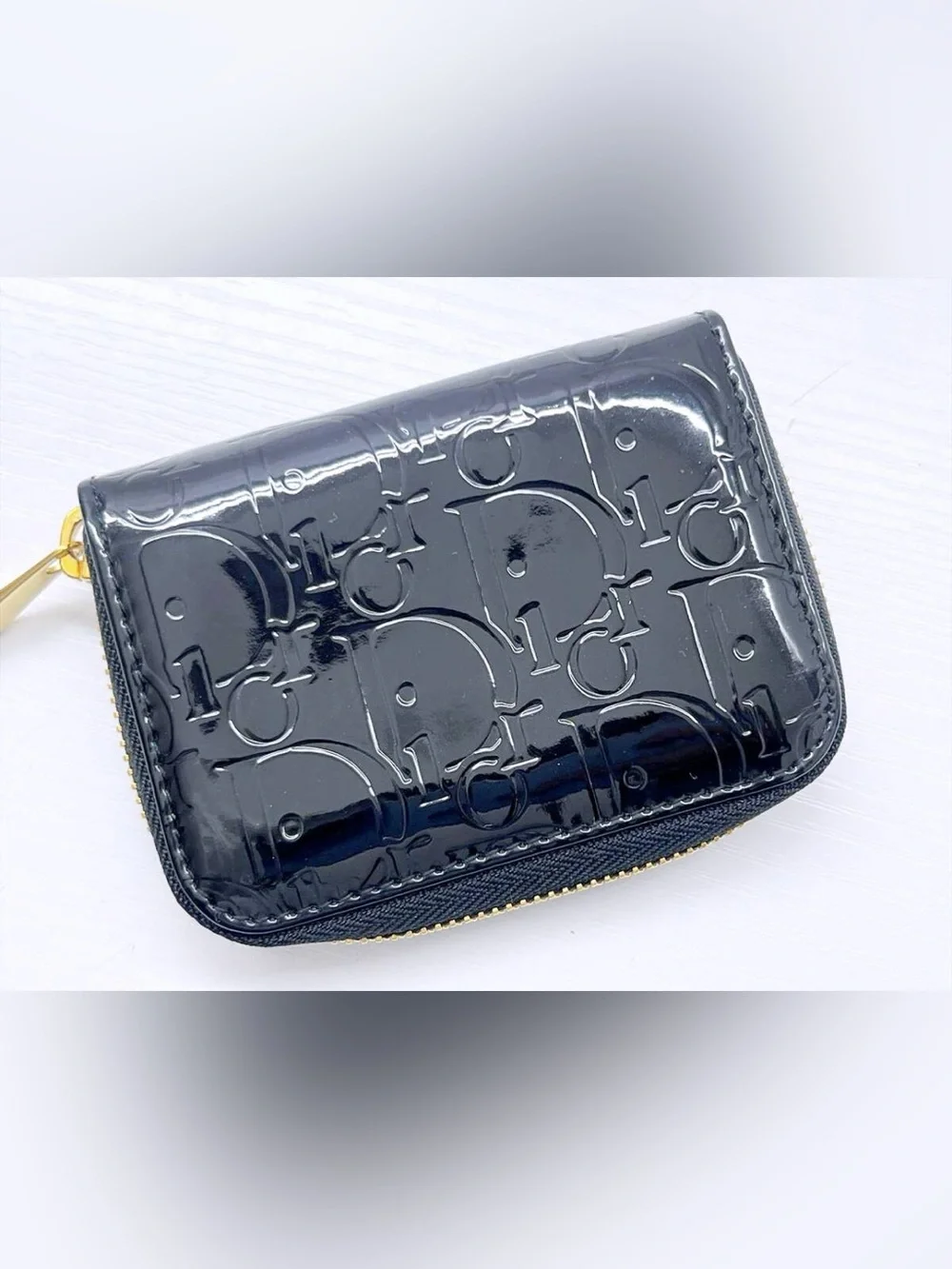 Christian Dior Trotter Black/Pink Patent Leather Round Zip Coin Small Wallet